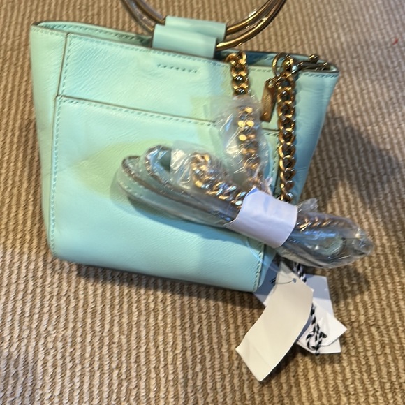 NWT THACKER le bucket mini leather satchel in mint brushed gold - Picture 4 of 14